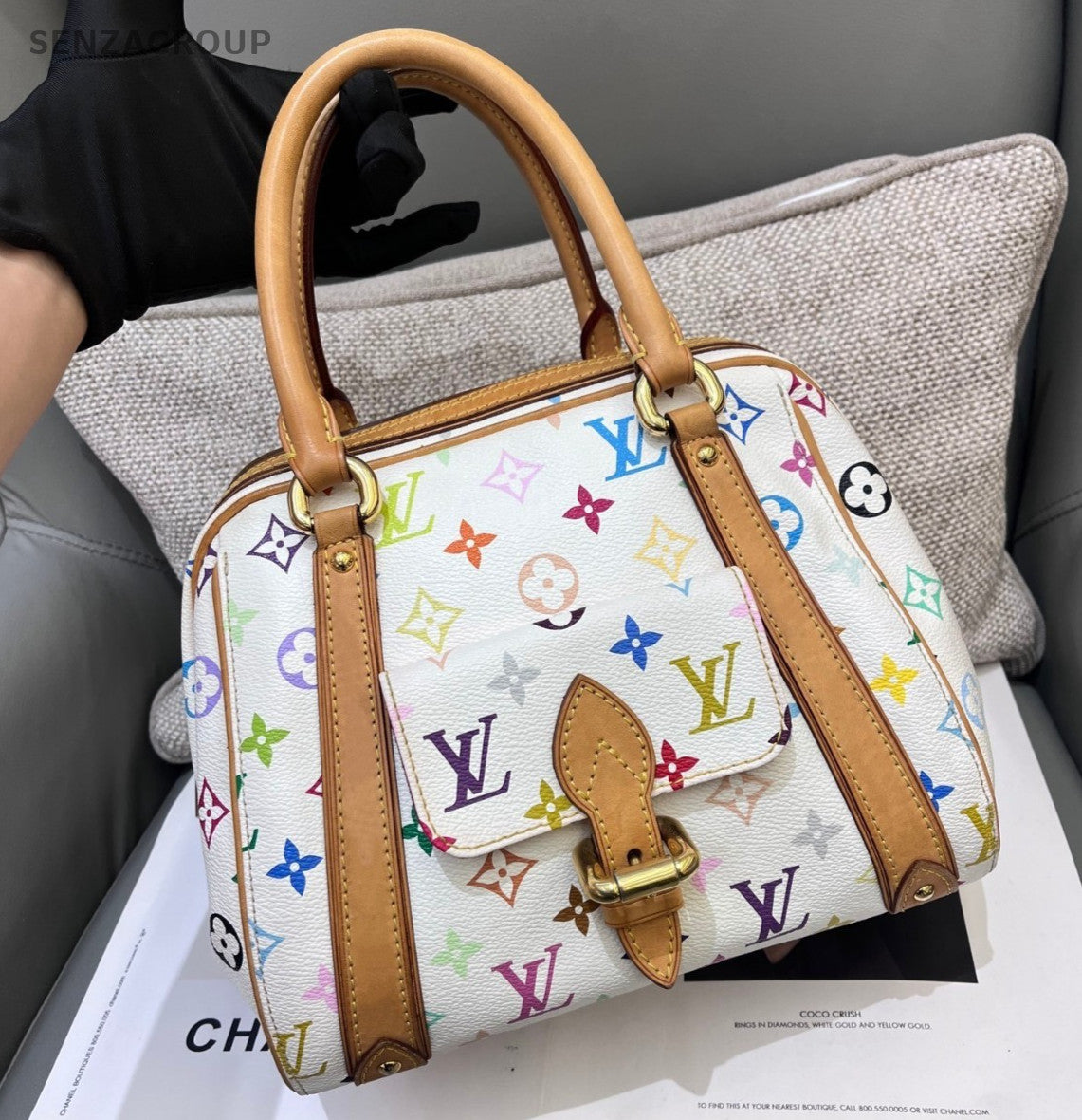 Louis Vuitton Monogram White Multicolor Top Handle Bag Women Classic Fashion