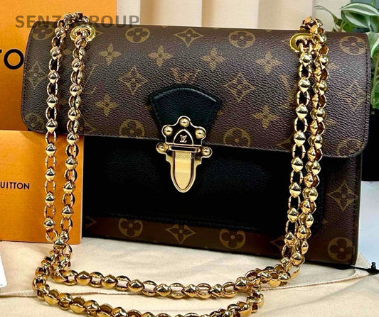 Louis Vuitton Monogram Chain Shoulder Bag Brown Gold Used Women Classic