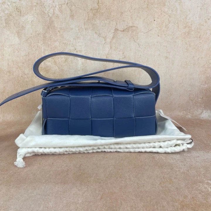 Bottega Veneta Brick Cassette 10-grid Navy Woven Shoulder Bag for Women