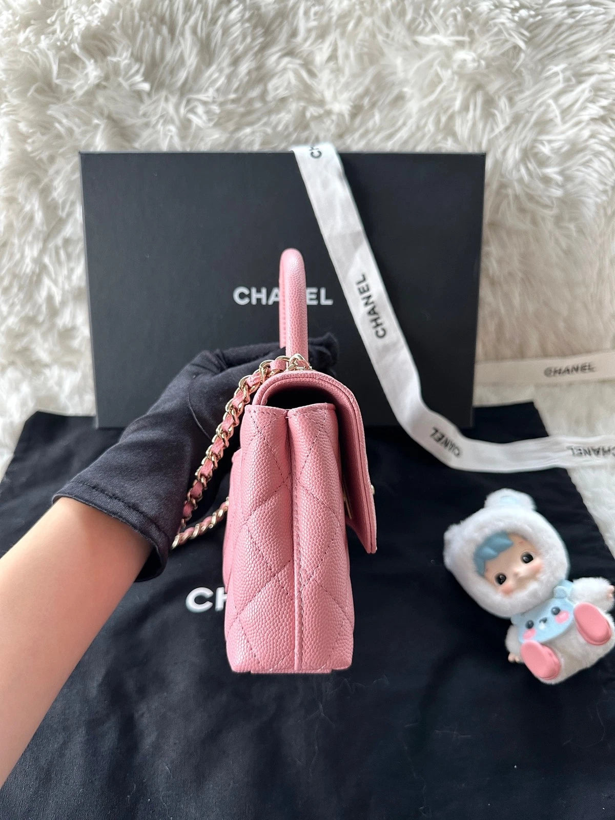 Authentic CHANEL Pink Coco Handle Nano Top Handle Bag For Women
