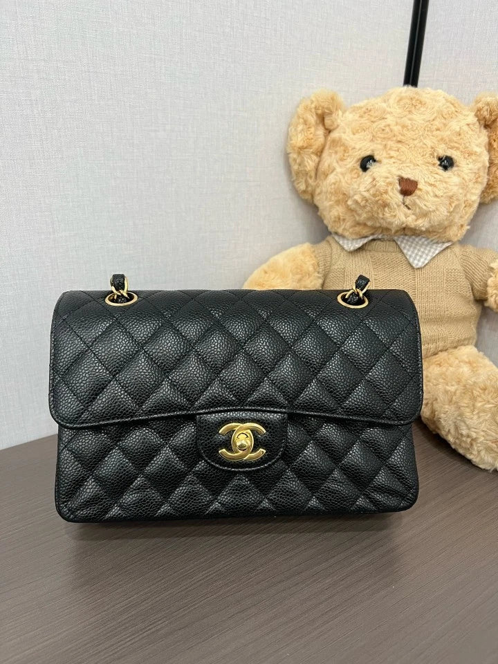 CHANEL Classic Flap Small Black Gold Shoulder Bag For Women