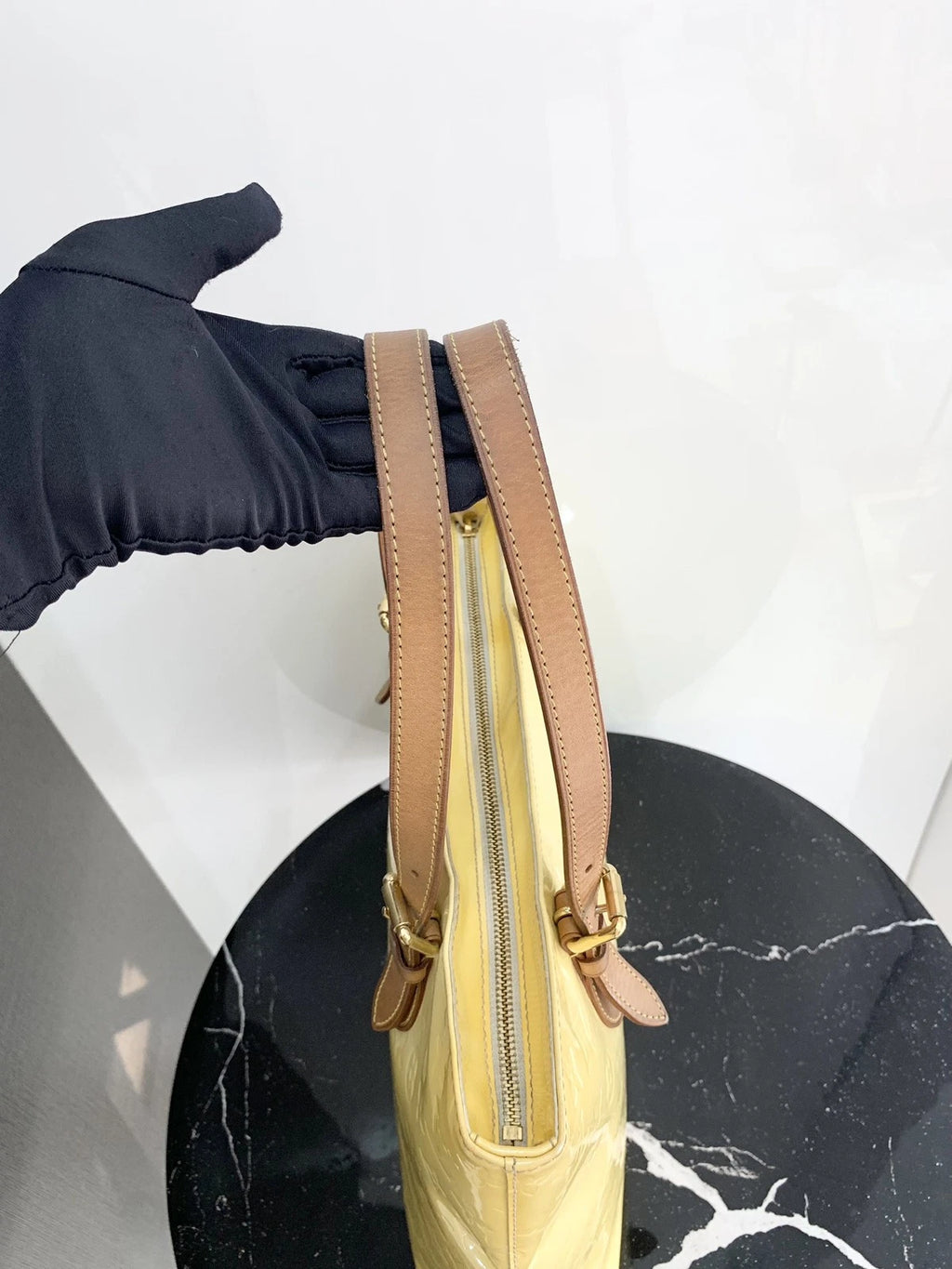 Louis Vuitton Vivian Monogram Patent Tote Shoulder Bag Yellow Brown Women S