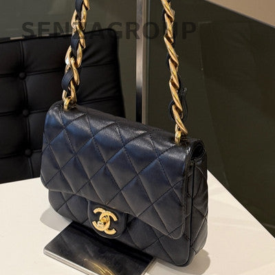 Chanel 22S Quilted Black Gold Chain Shoulder Bag Women Classic