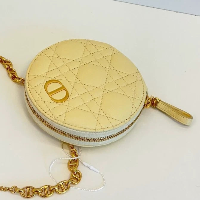 Christian Dior Caro Cannage Calfskin Chain Shoulder Crossbody Bag Yellow Women