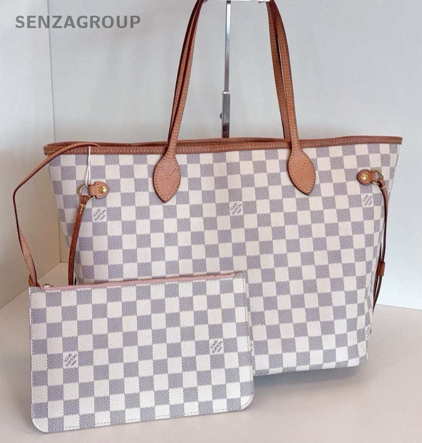 Louis Vuitton Neverfull MM Daimer Shoulder bag White Pink Women Classic