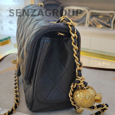 Chanel CF Gold Ball Mini Black Lambskin Shoulder Crossbody Bag Women