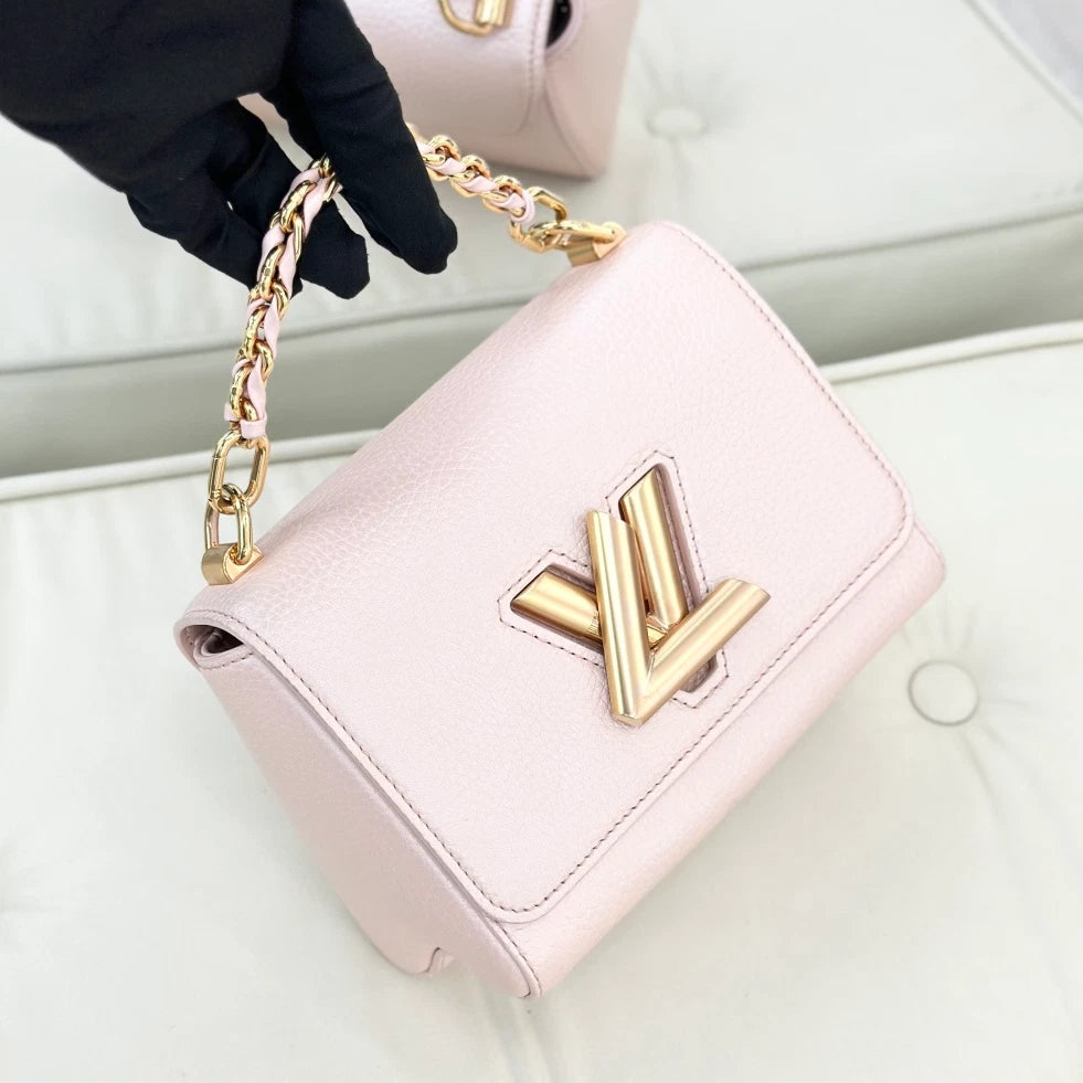 Louis Vuitton Twist PM Calfskin Top Handle Crossbody Bag Pink Gold Women S