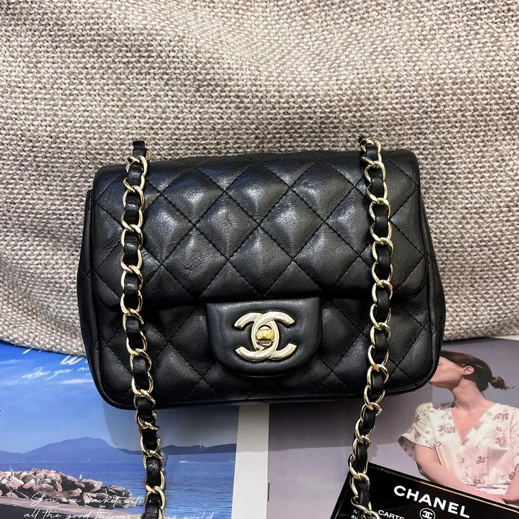 Chanel Classic Flap Chain Shoulder Crossbody Black Gold Diamond Women Fashion