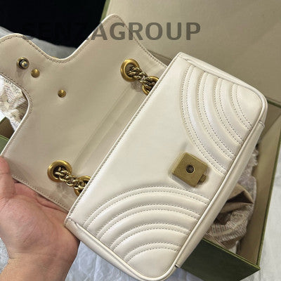 Gucci Marmont 22 White Gold Chain Shoulder Crossbody Bag Women's Classic