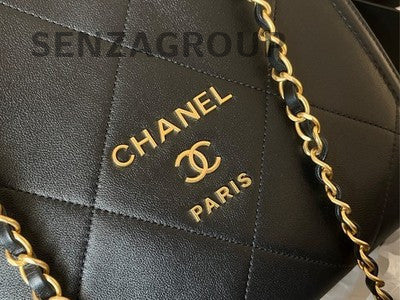 Chanel Black Gold Tote Mini Chain Shoulder Bag Quilted Pattern