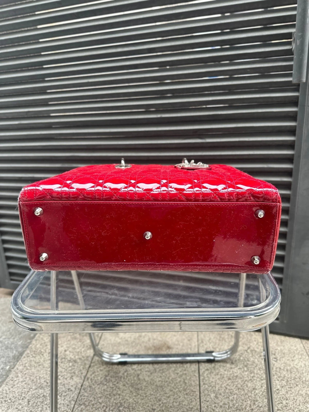 Dior Lady Dior Leather Red Top Handle Excellent