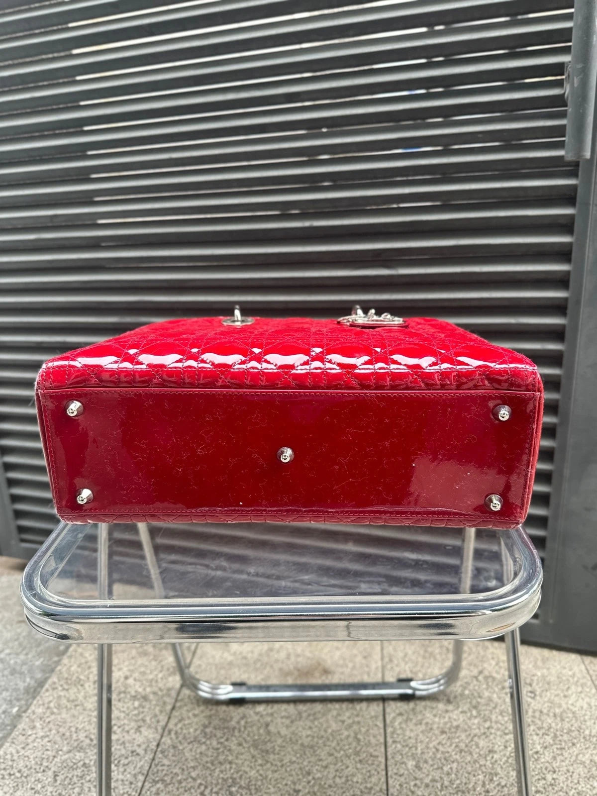 Dior Lady Dior Leather Red Top Handle Excellent