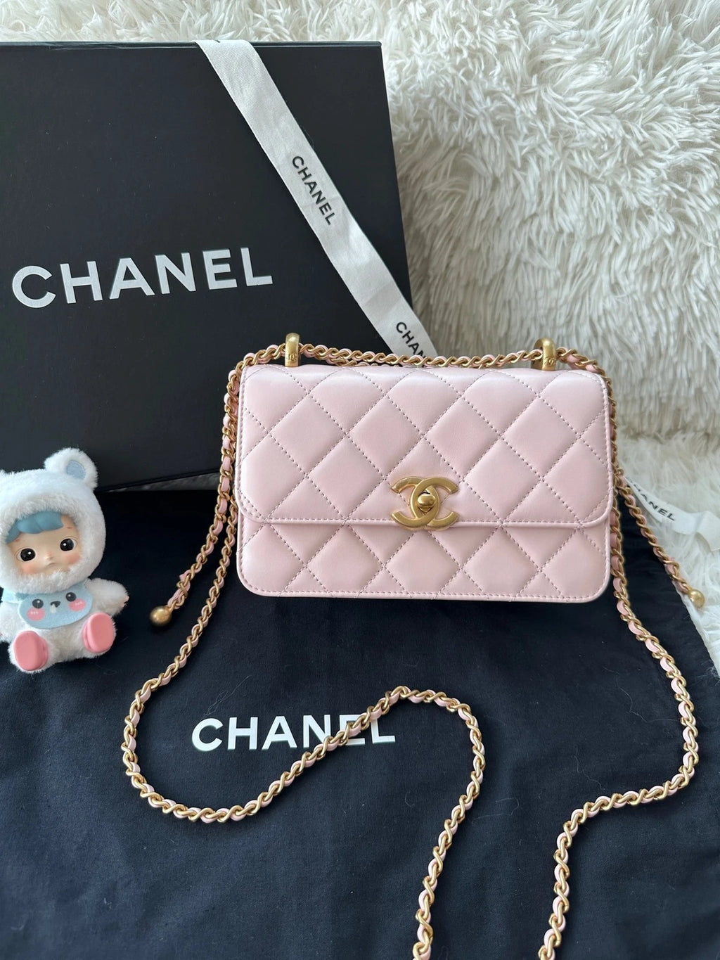 Chanel CF Mini Double Gold Ball Pink Calfskin Shoulder Handbag For Women