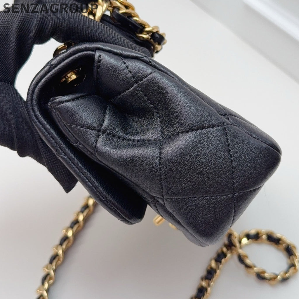 Chanel Classic Flap Black Gold Small Chain Shoulder Bag Quilted