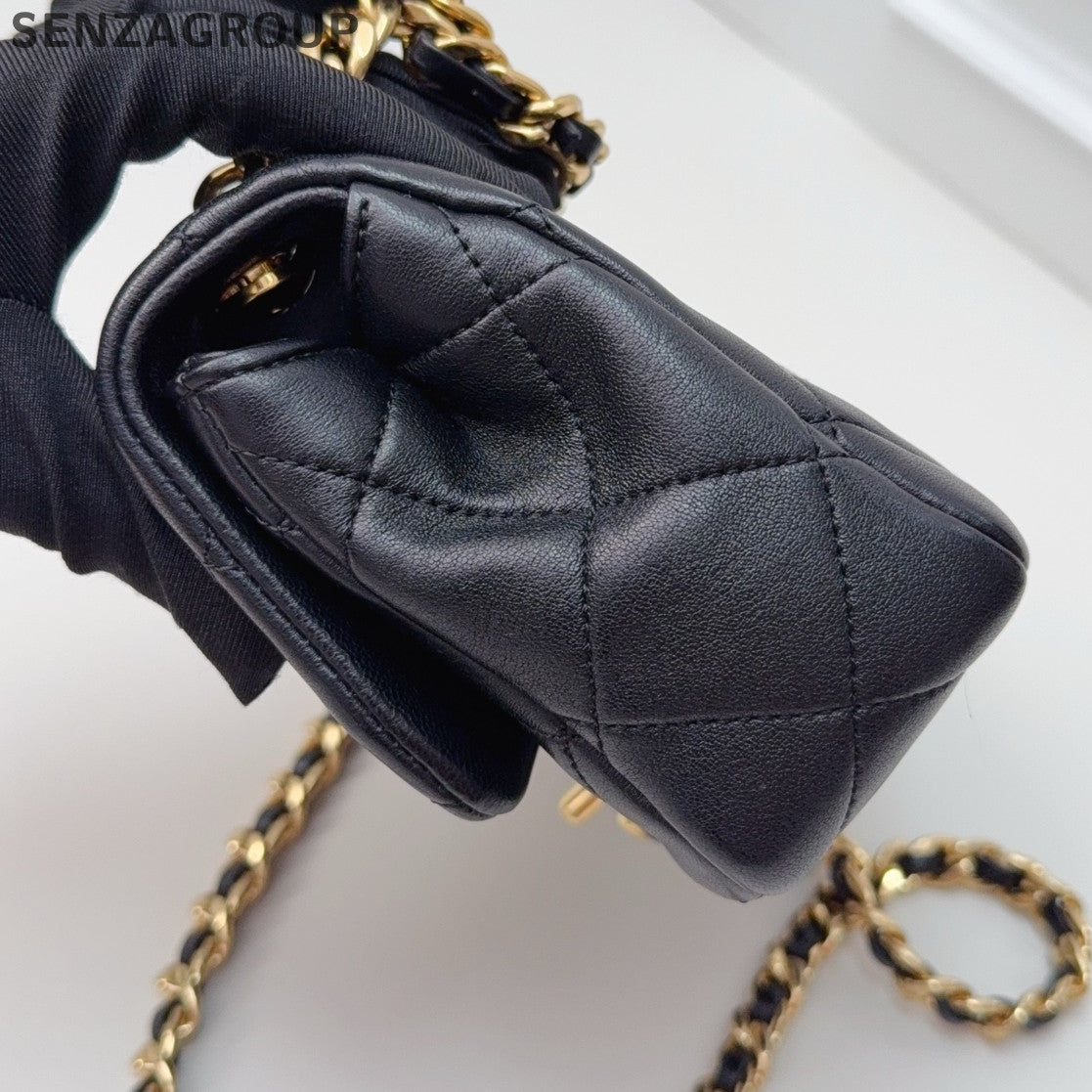 Chanel Classic Flap Black Gold Small Chain Shoulder Bag Quilted