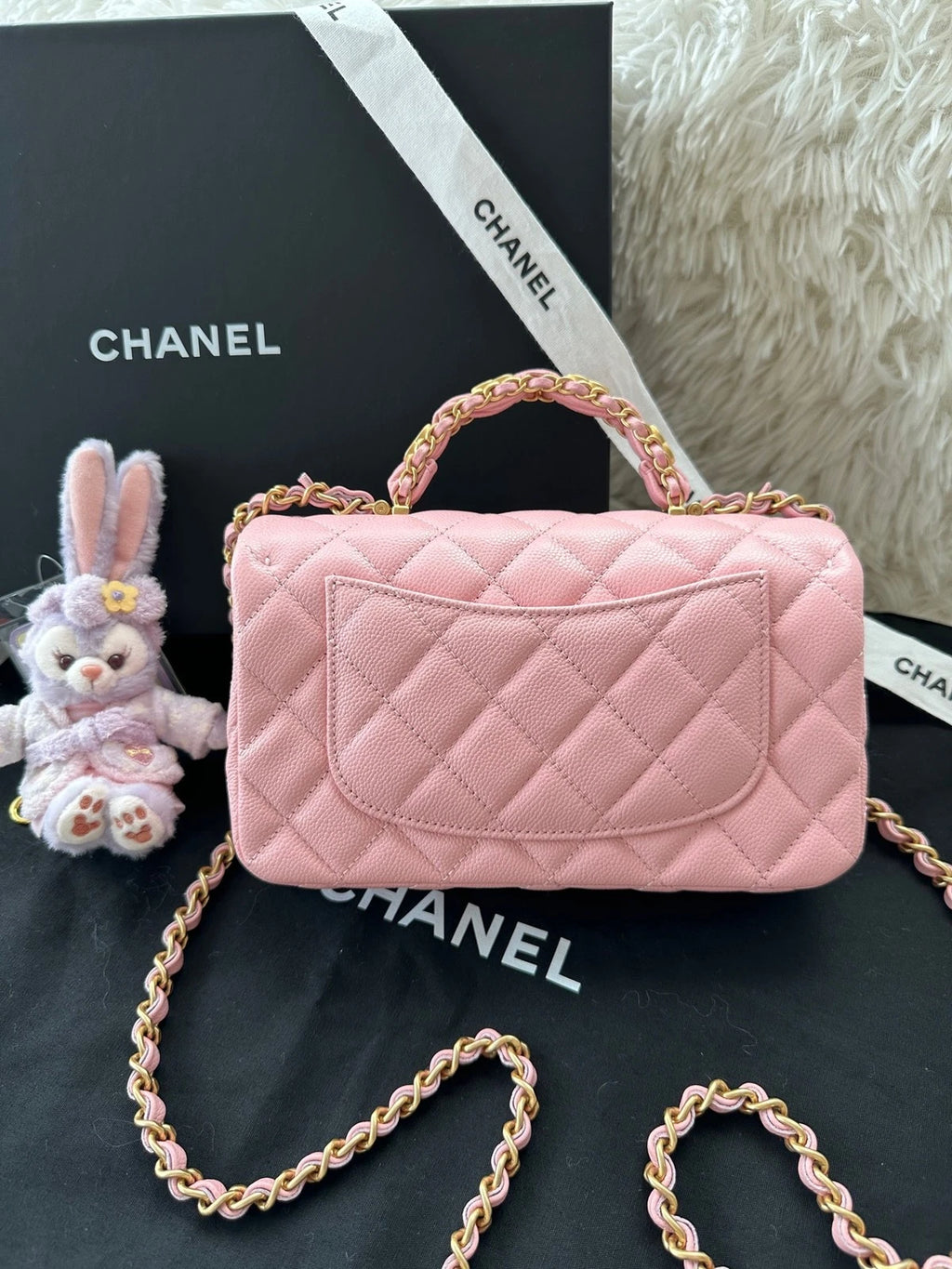 New CHANEL CF Mini Pink Leather Top Handle Shoulder Bag For Women
