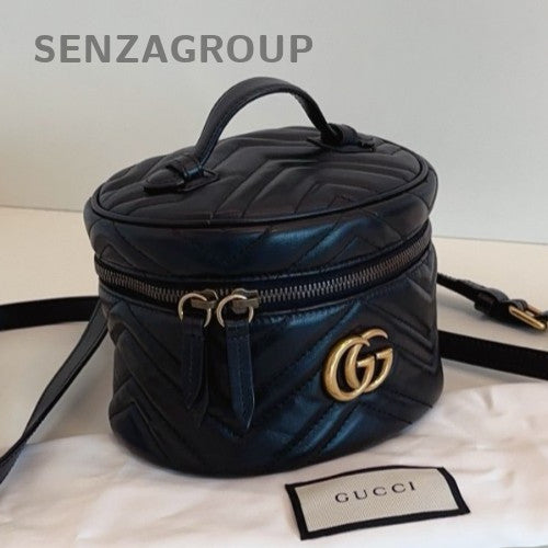 Gucci Marmont Chain Cylinder Bag Backpack Black Gold Women Classic Fashion