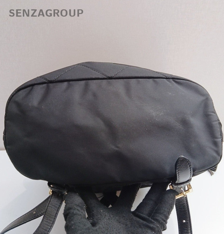 Prada Nylon Parachute Backpack Black Silver Unisex Adults Classic