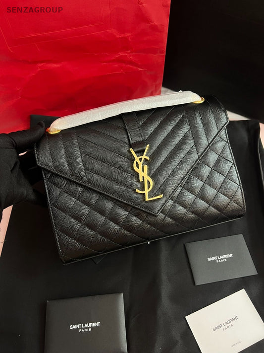 YSL Saint Laurent Envelope MM Chain Shoulder bag Black Gold Women Brand NEW