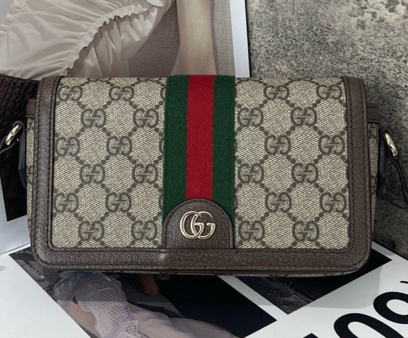 Gucci Ophidia Saddle Shoulder Bag Crossbody Brown Silver Unisex Adults Classic