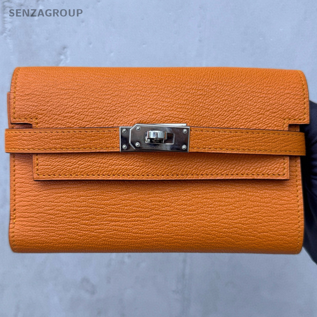 Hermès Kelly Wallet Short Orange Silver Hardware Chevre Leather Women's Clutch