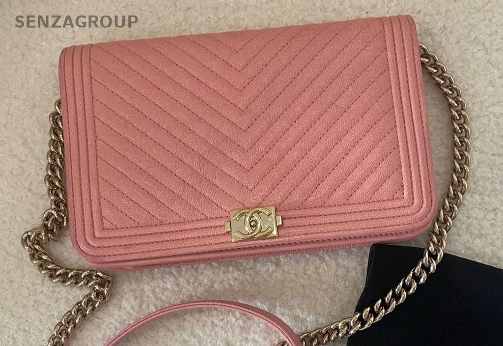 CHANEL Leboy V-shaped pattern Lambskin Chain Shoulder bag Pink Gold Women