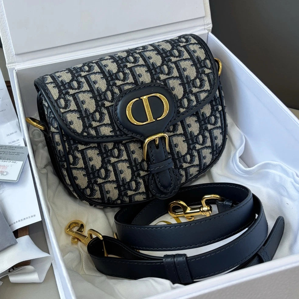 Dior Saddle Canvas Gold Navy Shoulder Bag Crossbody Excellent