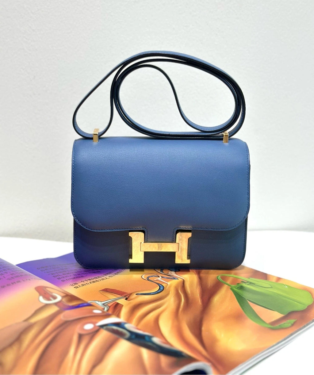 Hermes Constance 19 Blue Calfskin Shoulder Bag For Women