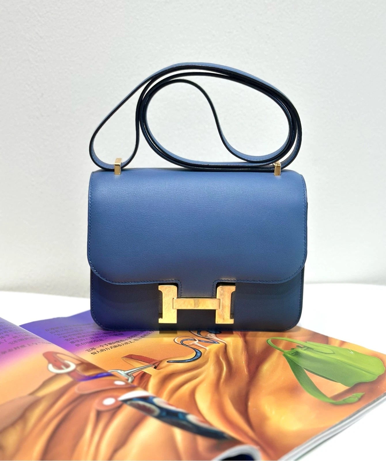 Hermes Constance 19 Blue Calfskin Shoulder Bag For Women
