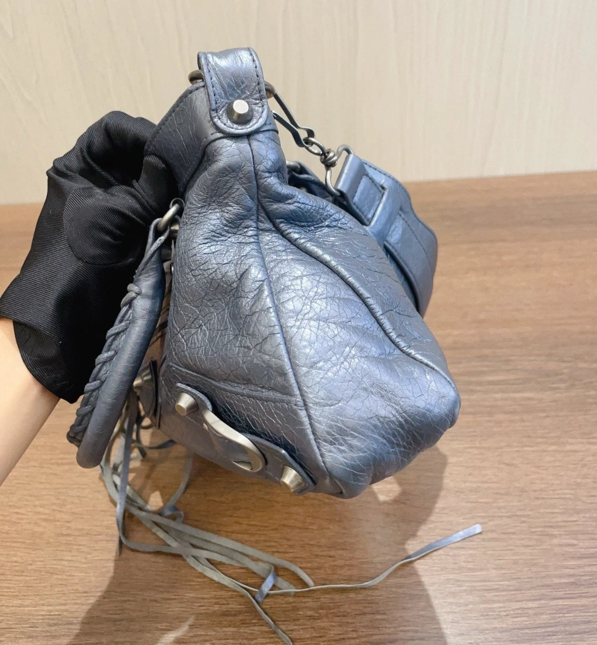 Balenciaga Le City Gray Top Handle Bag Shoulder Bag Silver Hardware Women