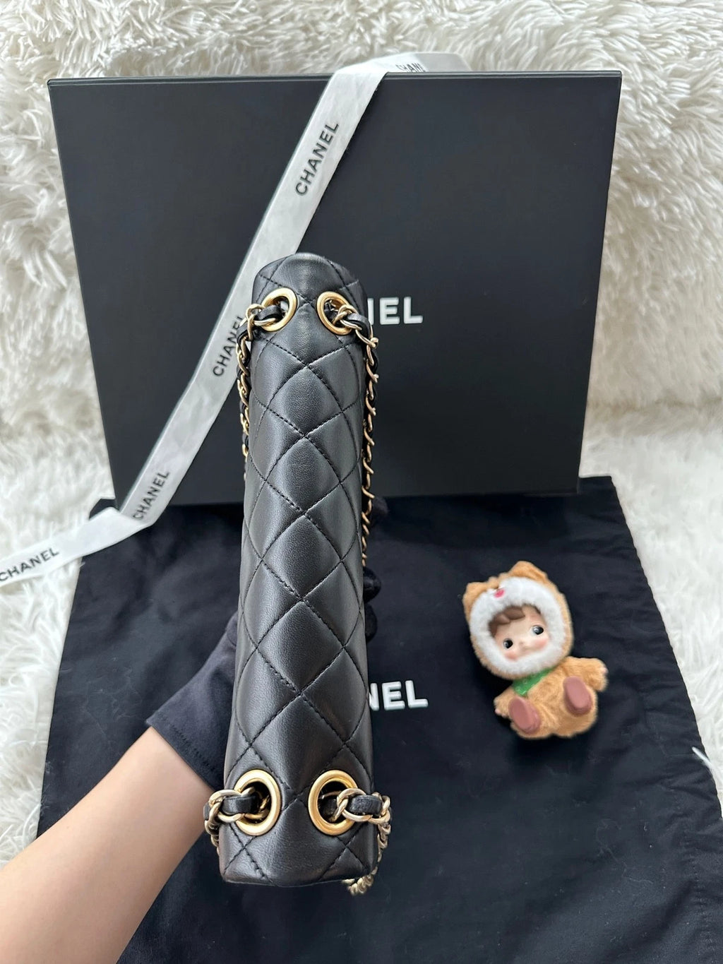 CHANEL Black Gold Lamskin Accordion Shoulder Crossbody Bag For Women