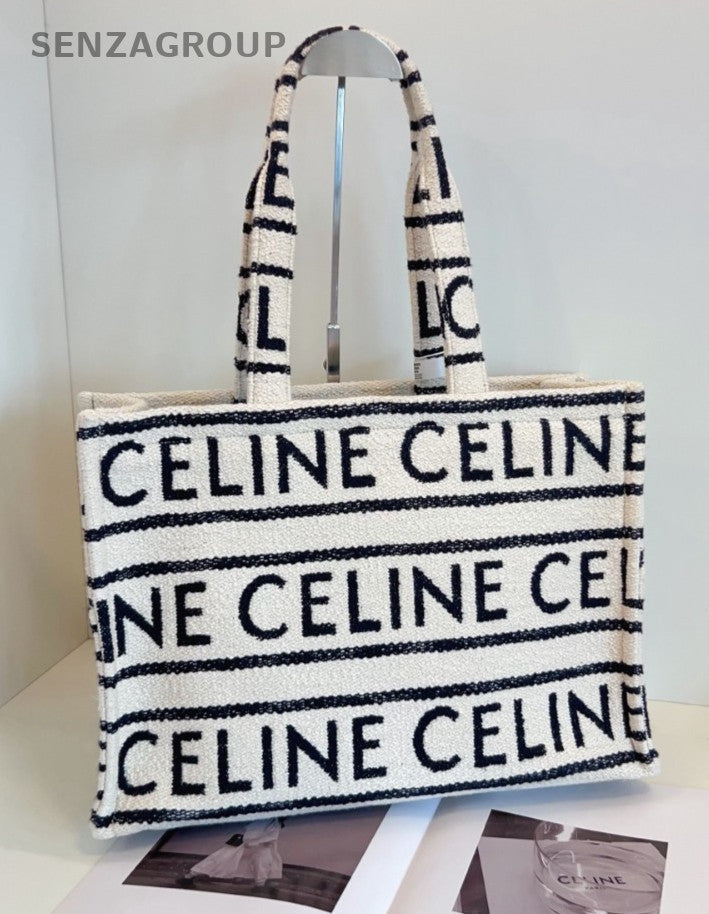 CELINE Tote Black and white letter print Canvas Shoulder Handbag Women