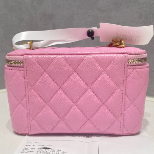 Chanel 23P Heart Chain Cosmetic Bag Box Shoulder Crossbody Pink Gold