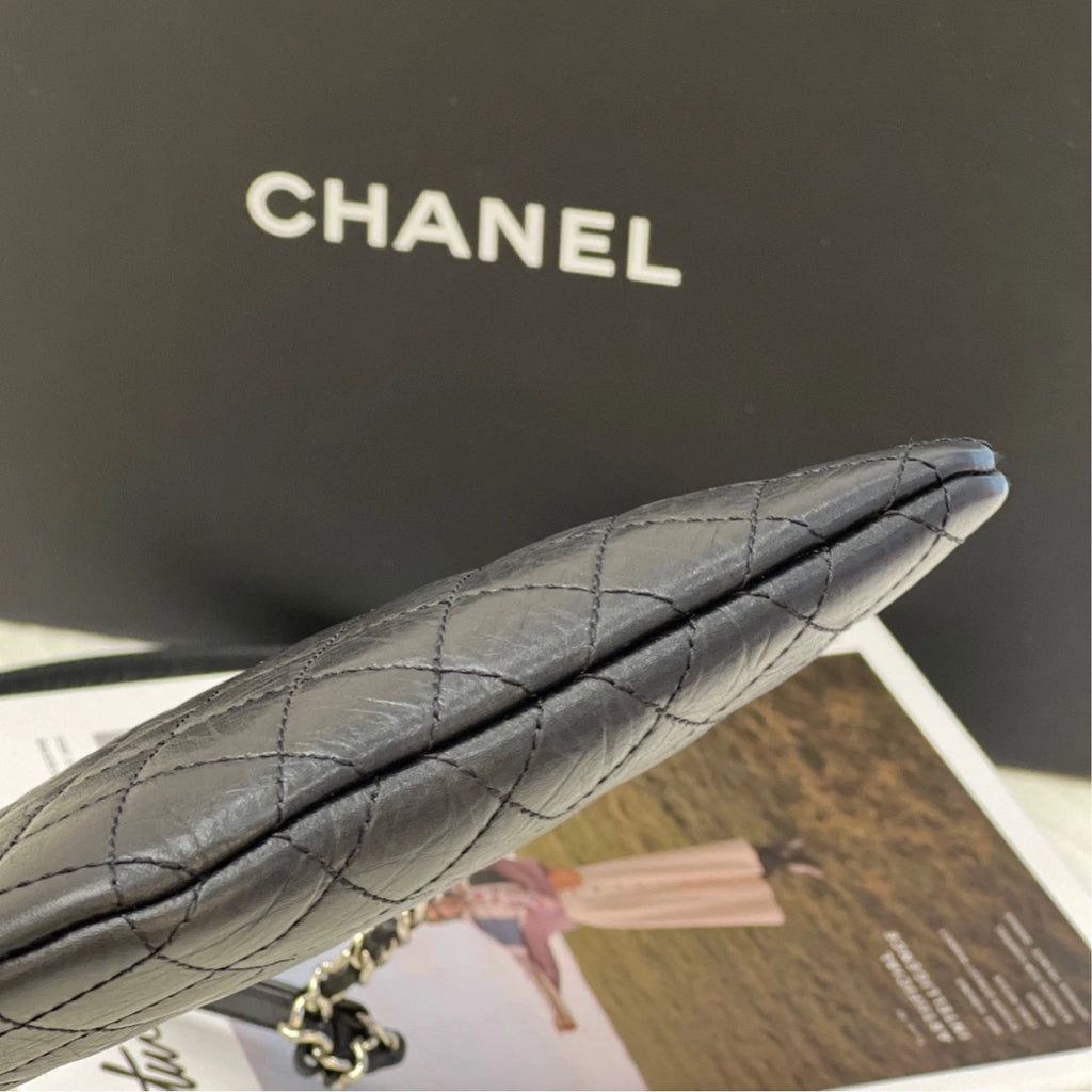 CHANEL Black Silver Leather Messenger Bag For Women