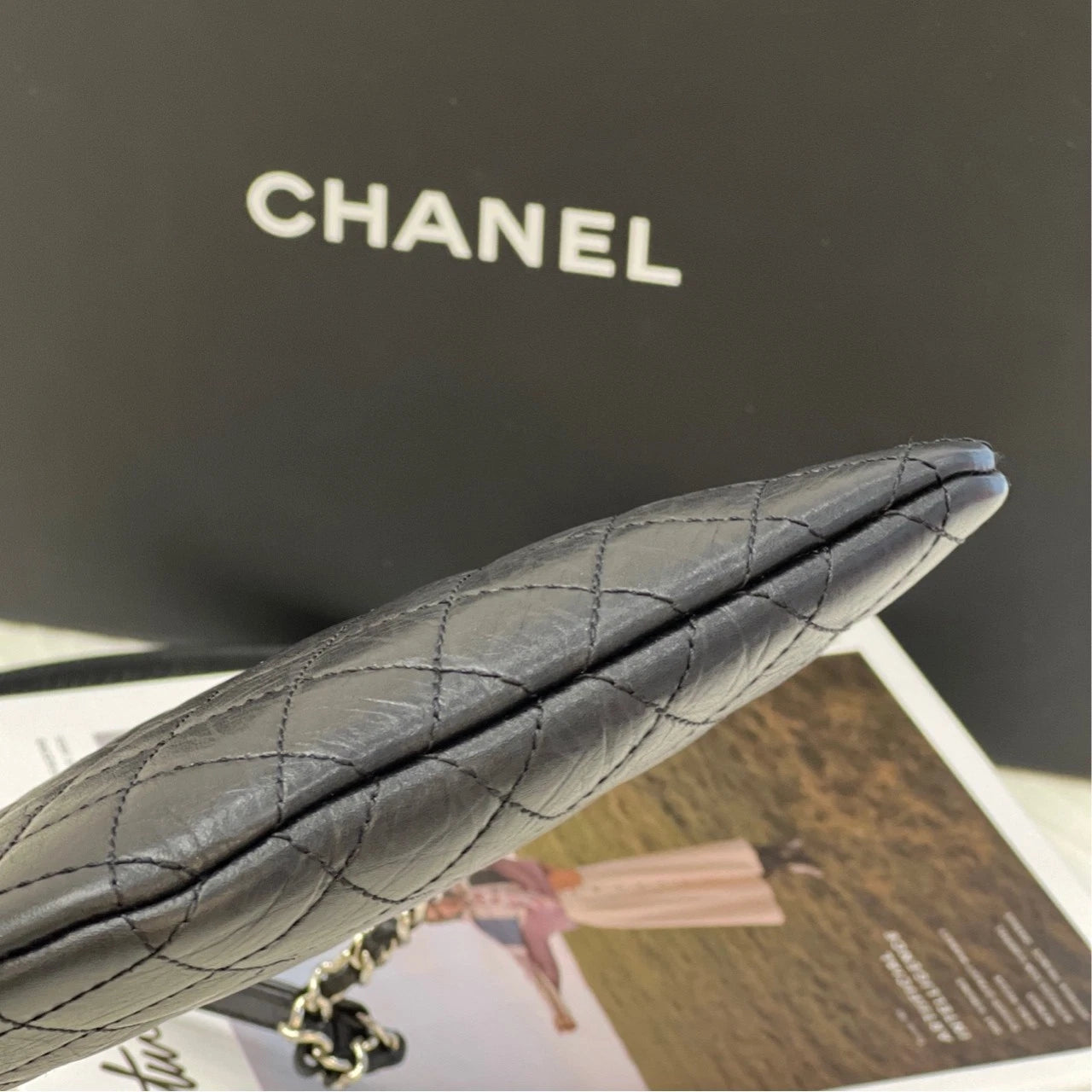 CHANEL Black Silver Leather Messenger Bag For Women