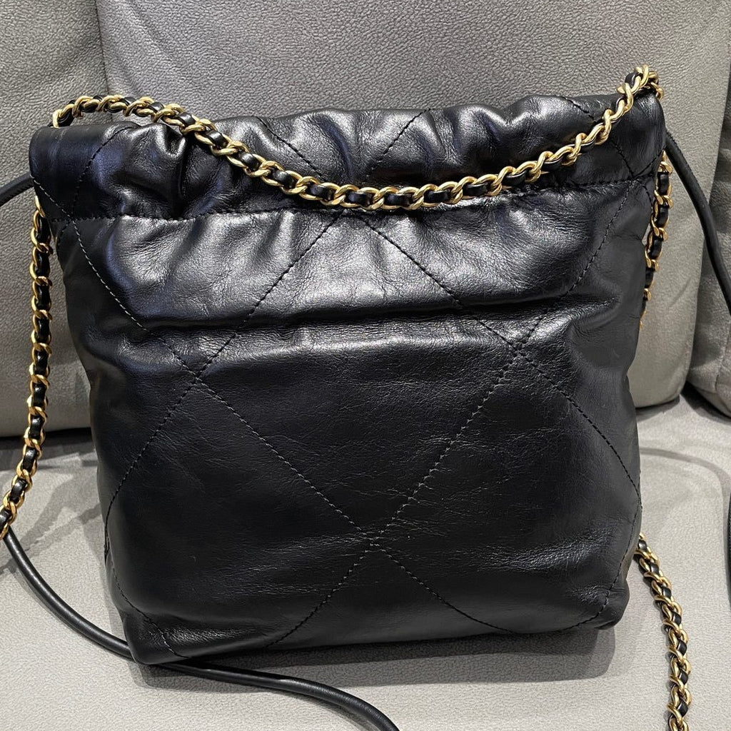 Chanel 22 Bag Mini Black Gold Quilted Chain Shoulder Bag Classic Fashion