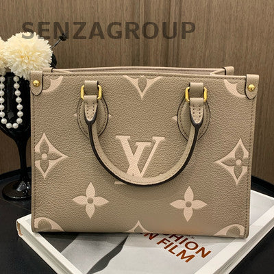 Louis Vuitton OntheGo Small Tote Bag Grey Gold Monogram Women Classic