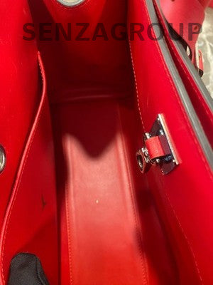 Louis Vuitton City Steamer Red Silver Leather Tote Shoulder Bag Women