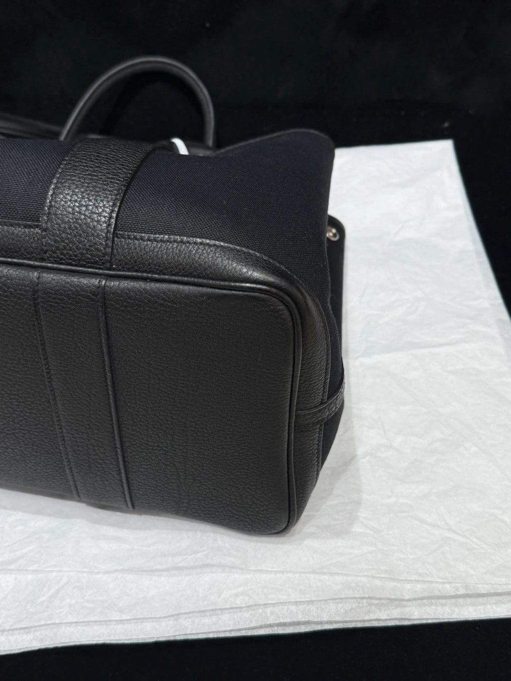 Hermes Garden Party36 Canvas Top Handle Bag Black Silver Women Classic