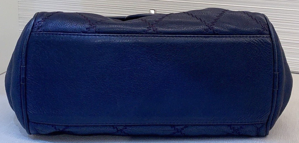 Chanel Calfskin Chain Shoulder Bag Blue Silver Used Women Classic Designer