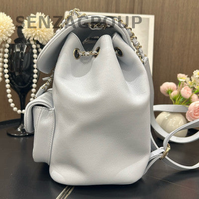 Chanel Duma Large Gray Gold Quilted Chain Backpack Classic Women