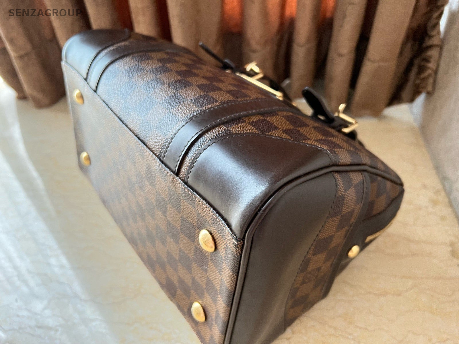 Louis Vuitton Berkeley Damier Ebene Top Handle Handbag Brown Gold Women
