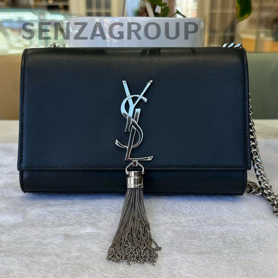 Saint Laurent Black Silver Tassel Chain Shoulder Crossbody Bag Classic Women