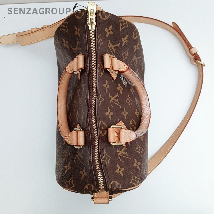 Louis Vuitton Speedy25 Monogram Top Handle Bag Crossbody Brown Gold Women