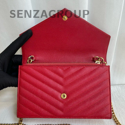 Saint Laurent Small Classic Red Gold Envelope Chain Shoulder Crossbody Bag