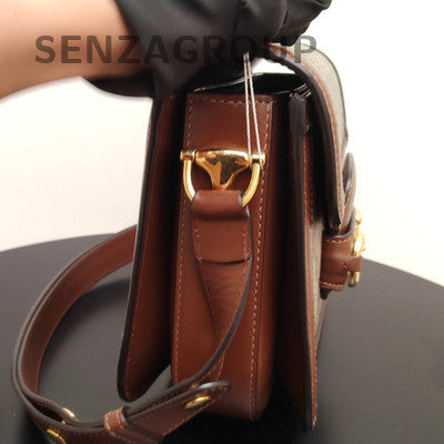 Gucci GG Supreme Saddle Bag Medium Brown Gold Buckle Classic Women's