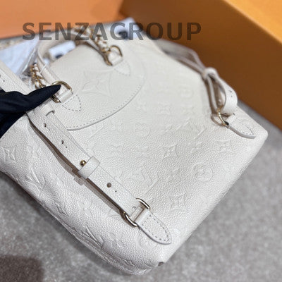 LV Leather Embossed White Gold Backpack Women Classic Fashion