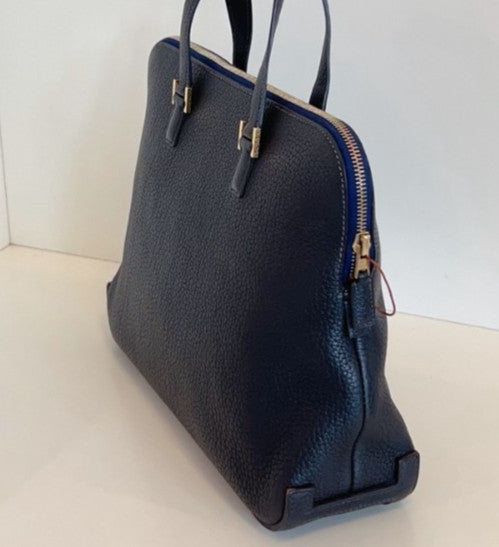 Hermes Bolide Satchel Handbag Blue Gold Unisex Adults Classic Designer