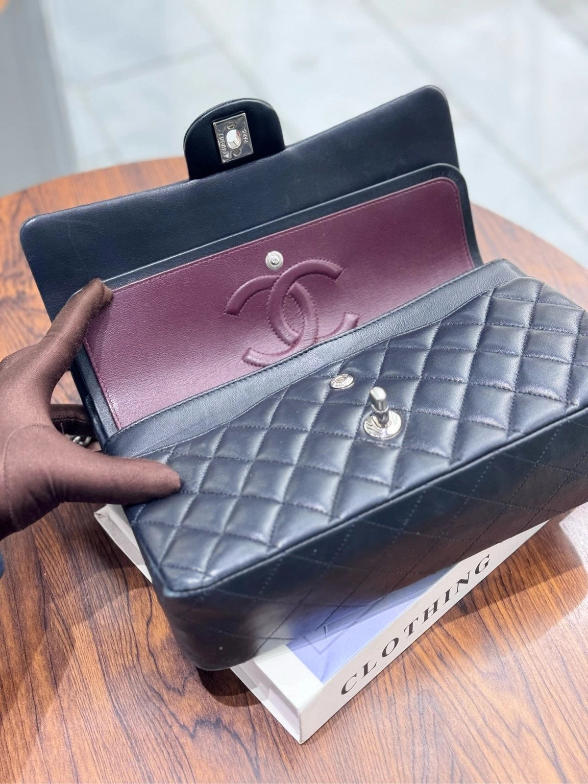 CHANEL Black Silver Lambskin Medium CF Shoulder Bag For Women Pre-owned