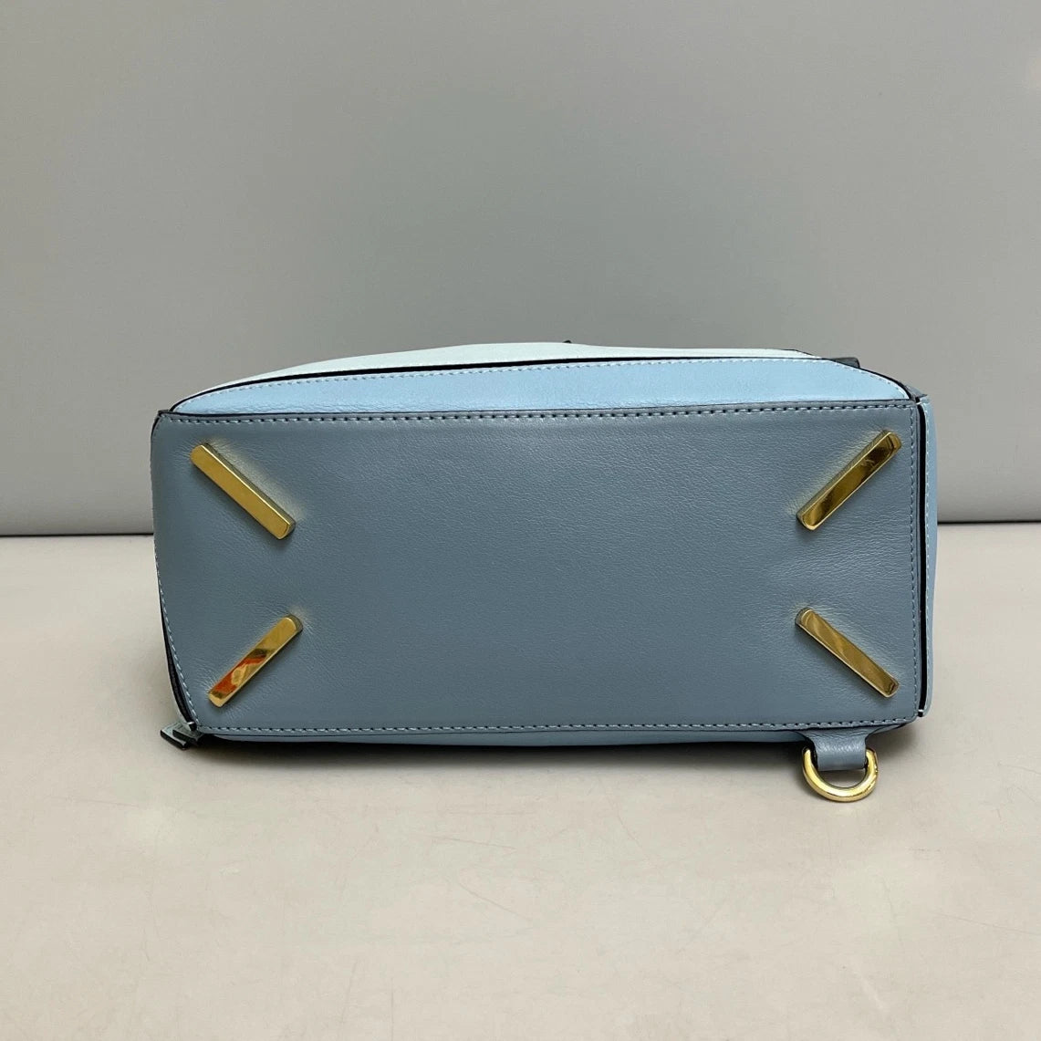 Authentic Loewe Puzzle Calfskin Shoulder Crossbody Bag Blue Gold Hardware